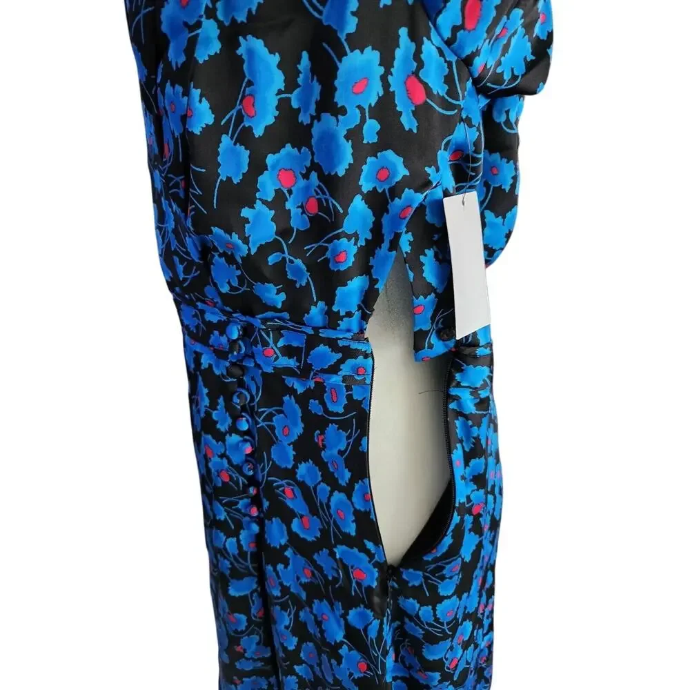 Equipment Femme Womens Blue Black Floral V-Neck Empire Waist Shift Dress NWT L - Picture 5 of 13